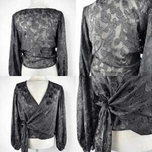 Express Black Lace Burnout Top Womens Size Medium Sheer Whimsigoth Festival Goth